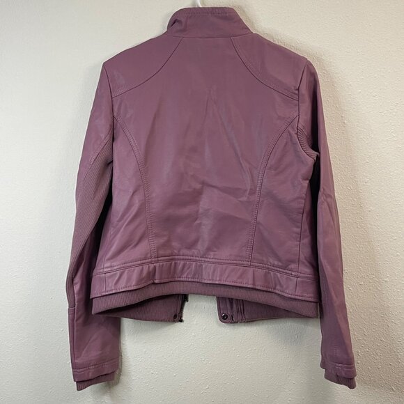 Womens Mauve Faux Leather Jacket With Zipper Pockets & Snap Closures Size S - Picture 10 of 10